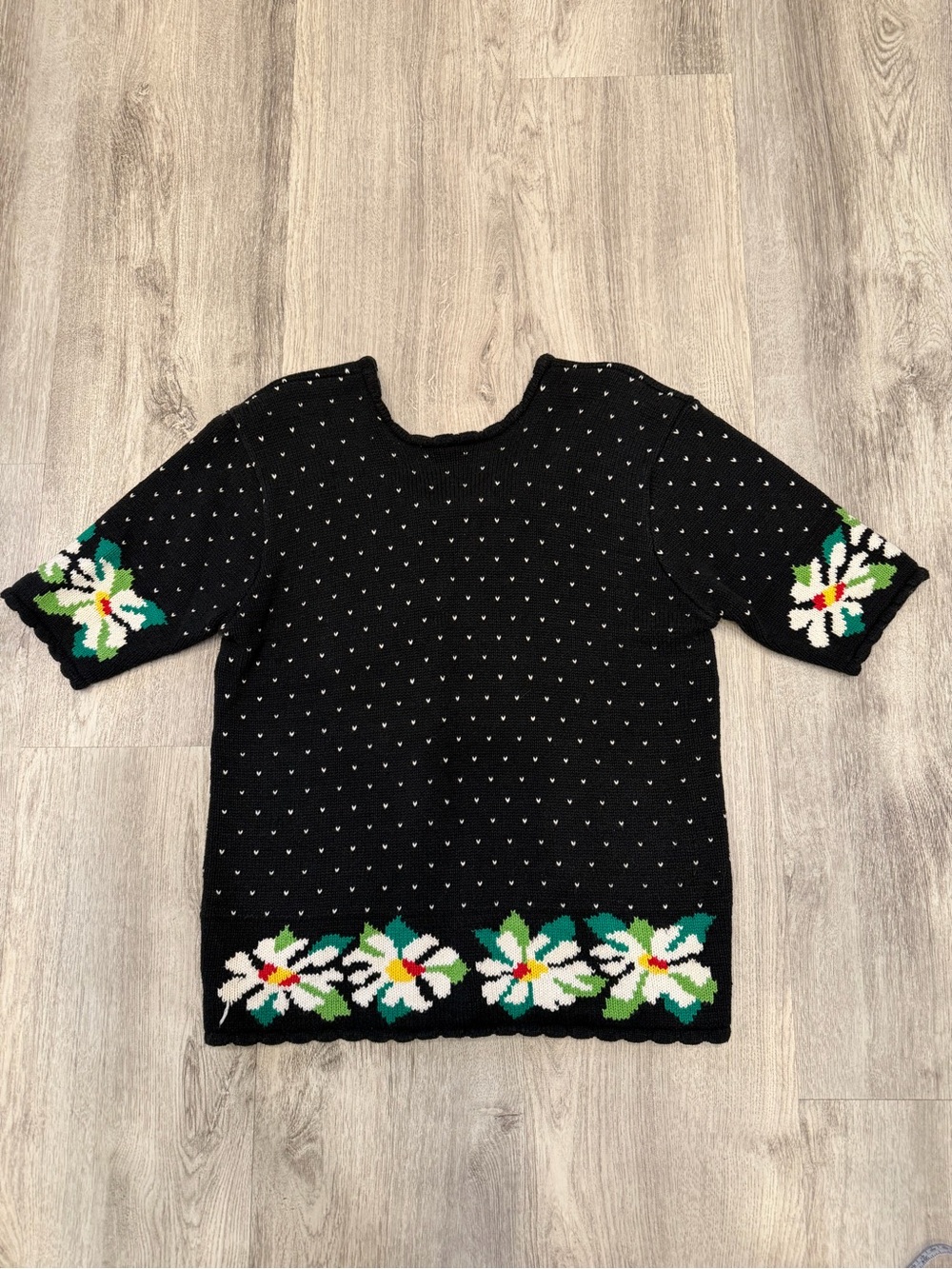 Vintage Susan Bristol 1991 Floral Knit Back Button Sweater Top Small